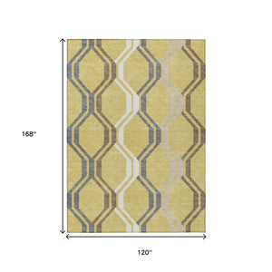 HomeRoots 10' Stylish Gold, Gray & Ivory Geometric Washable Rug for Indoor/Outdoor Use - Durable & Easy Care 659449