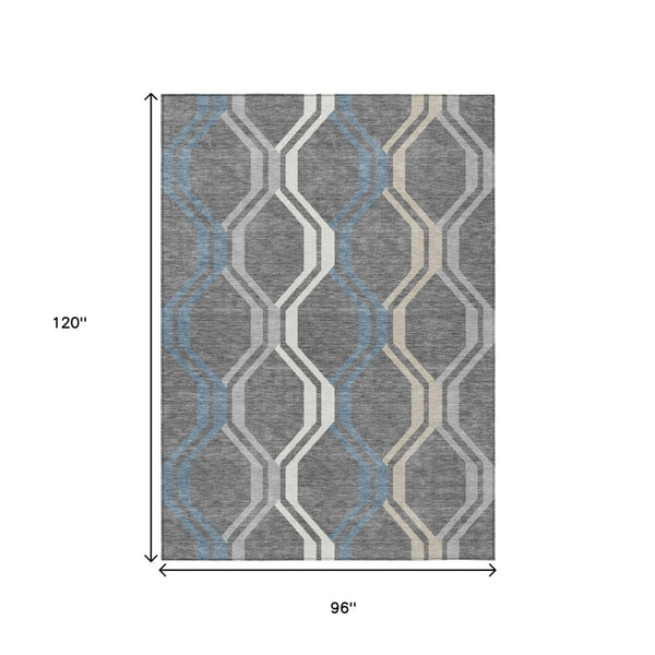 HomeRoots 8' X 10' Gray-Blue & Ivory Geometric Area Rug – Durable, Washable for Indoor/Outdoor Versatility 659453