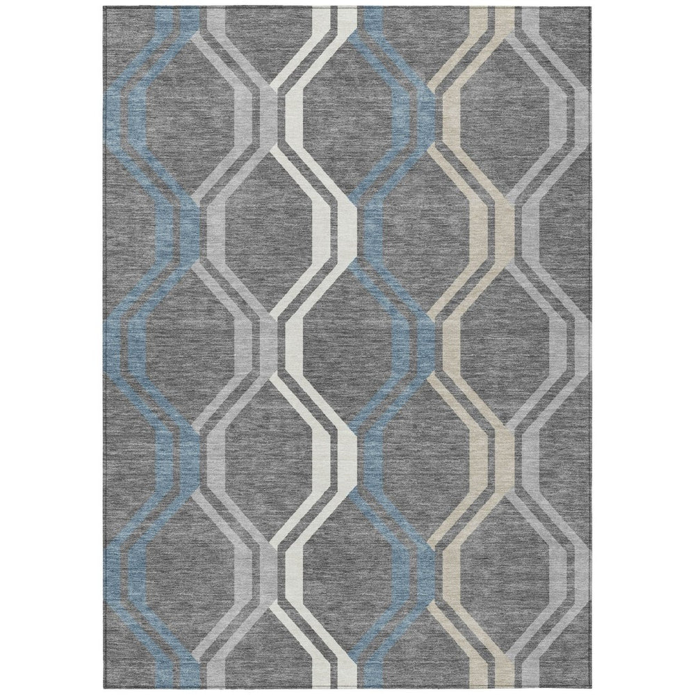 HomeRoots 9' Gray-Blue and Ivory Geometric Area Rug – Washable, Durable Indoor/Outdoor Design for High Traffic Spaces 659454