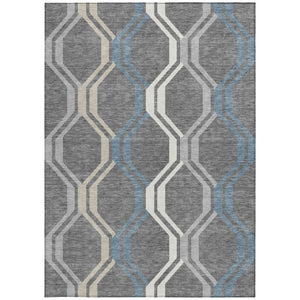HomeRoots 10' Geometric Washable Area Rug in Gray-Blue & Ivory – Stylish, Durable, Indoor/Outdoor Use! 659455
