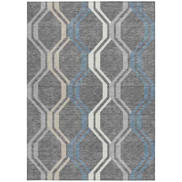 HomeRoots 10' Geometric Washable Area Rug in Gray-Blue & Ivory – Stylish, Durable, Indoor/Outdoor Use! 659455