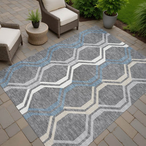 HomeRoots 10' Geometric Washable Area Rug in Gray-Blue & Ivory – Stylish, Durable, Indoor/Outdoor Use! 659455