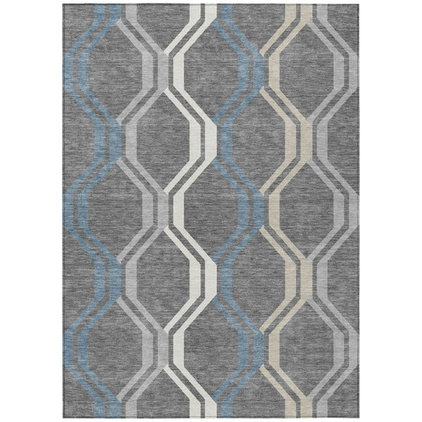 HomeRoots 10' Geometric Washable Area Rug in Gray-Blue & Ivory – Stylish, Durable, Indoor/Outdoor Use! 659455