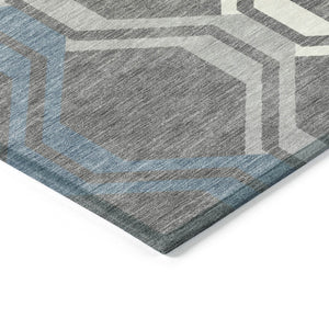 HomeRoots 10' Geometric Washable Area Rug in Gray-Blue & Ivory – Stylish, Durable, Indoor/Outdoor Use! 659455