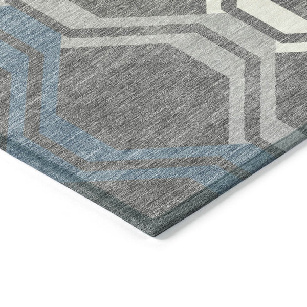 HomeRoots 10' Geometric Washable Area Rug in Gray-Blue & Ivory – Stylish, Durable, Indoor/Outdoor Use! 659455