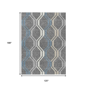 HomeRoots 10' Geometric Washable Area Rug in Gray-Blue & Ivory – Stylish, Durable, Indoor/Outdoor Use! 659455