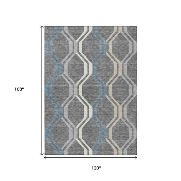 HomeRoots 10' Geometric Washable Area Rug in Gray-Blue & Ivory – Stylish, Durable, Indoor/Outdoor Use! 659455
