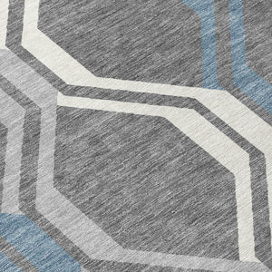 HomeRoots 10' Geometric Washable Area Rug in Gray-Blue & Ivory – Stylish, Durable, Indoor/Outdoor Use! 659455