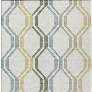 HomeRoots 5' Indoor/Outdoor Geometric Washable Area Rug in Ivory, Gray & Wheat - Modern, Durable & Stylish! 659457