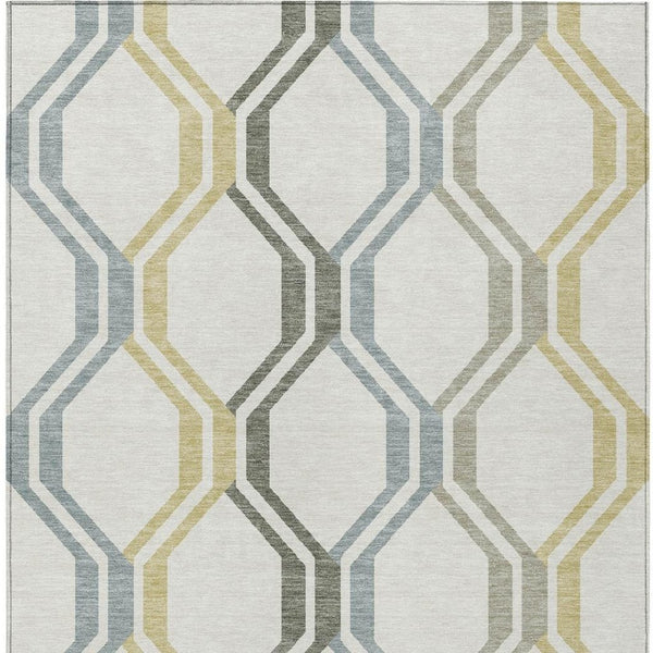 HomeRoots 5' Indoor/Outdoor Geometric Washable Area Rug in Ivory, Gray & Wheat - Modern, Durable & Stylish! 659457