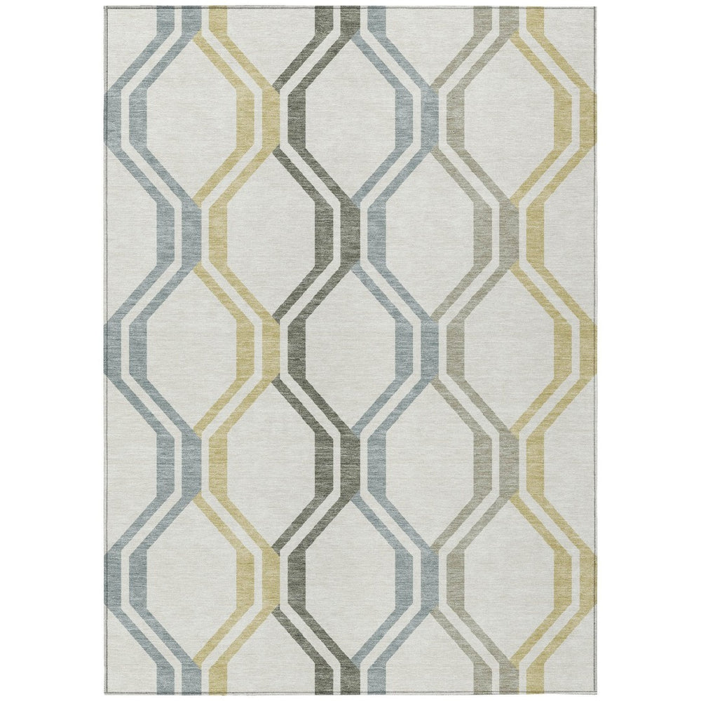 HomeRoots 5' Indoor/Outdoor Geometric Washable Area Rug in Ivory, Gray & Wheat - Modern, Durable & Stylish! 659457