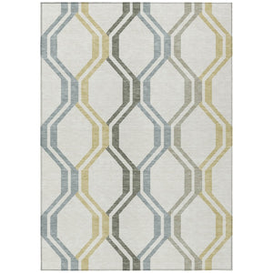 HomeRoots 5' Indoor/Outdoor Geometric Washable Area Rug in Ivory, Gray & Wheat - Modern, Durable & Stylish! 659457