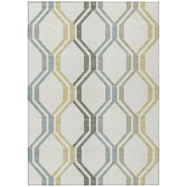 HomeRoots 5' Indoor/Outdoor Geometric Washable Area Rug in Ivory, Gray & Wheat - Modern, Durable & Stylish! 659457