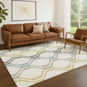 HomeRoots 5' Indoor/Outdoor Geometric Washable Area Rug in Ivory, Gray & Wheat - Modern, Durable & Stylish! 659457