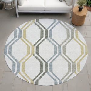 HomeRoots 8' Round Geometric Area Rug in Ivory, Gray & Wheat – Washable, Durable, Indoor/Outdoor Essential! 659458