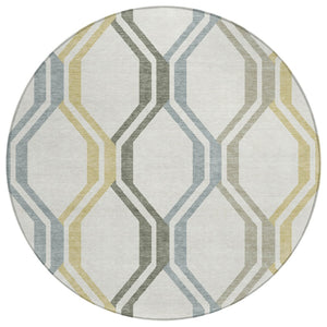 HomeRoots 8' Round Geometric Area Rug in Ivory, Gray & Wheat – Washable, Durable, Indoor/Outdoor Essential! 659458