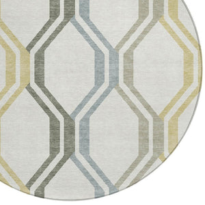 HomeRoots 8' Round Geometric Area Rug in Ivory, Gray & Wheat – Washable, Durable, Indoor/Outdoor Essential! 659458