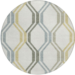 HomeRoots 8' Round Geometric Area Rug in Ivory, Gray & Wheat – Washable, Durable, Indoor/Outdoor Essential! 659458