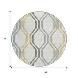 HomeRoots 8' Round Geometric Area Rug in Ivory, Gray & Wheat – Washable, Durable, Indoor/Outdoor Essential! 659458