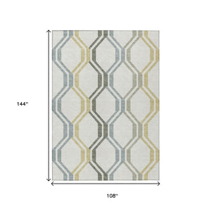 HomeRoots 9' X 12' Stylish Ivory Gray & Wheat Geometric Washable Rug - Durable, Versatile, Indoor/Outdoor Use 659460