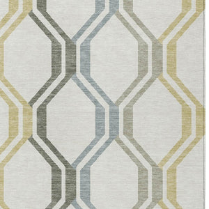 HomeRoots 9' X 12' Stylish Ivory Gray & Wheat Geometric Washable Rug - Durable, Versatile, Indoor/Outdoor Use 659460