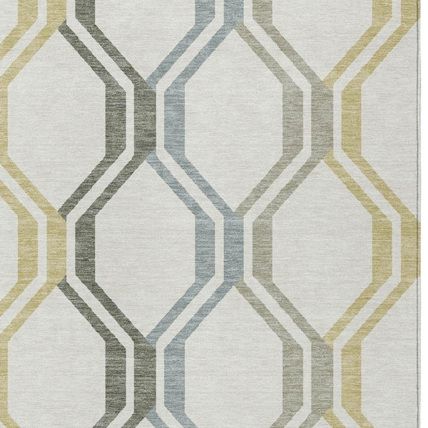 HomeRoots 9' X 12' Stylish Ivory Gray & Wheat Geometric Washable Rug - Durable, Versatile, Indoor/Outdoor Use 659460