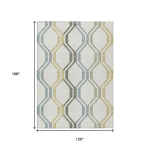 HomeRoots 10' Stylish Ivory Gray Wheat Geometric Washable Area Rug for Indoor/Outdoor High-Traffic Use 659461