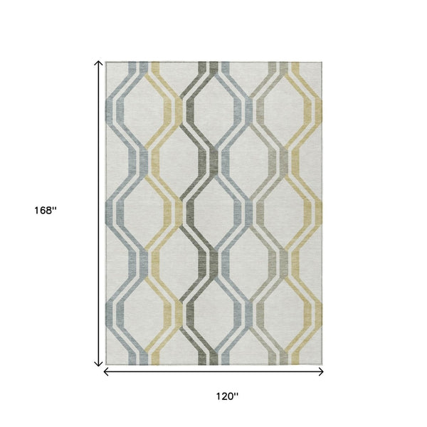 HomeRoots 10' Stylish Ivory Gray Wheat Geometric Washable Area Rug for Indoor/Outdoor High-Traffic Use 659461