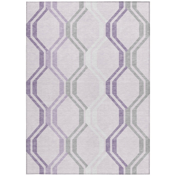HomeRoots 5' X 8' Lavender Ivory Gray Geometric Area Rug - Washable Indoor Outdoor Decor for Modern Homes 659463
