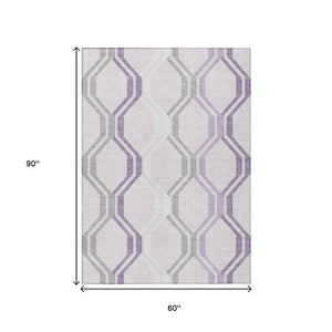 HomeRoots 5' X 8' Lavender Ivory Gray Geometric Area Rug - Washable Indoor Outdoor Decor for Modern Homes 659463