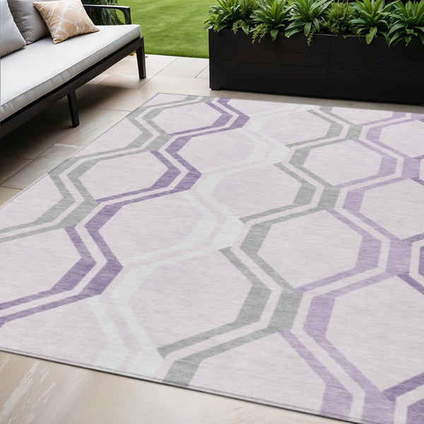 HomeRoots 5' X 8' Lavender Ivory Gray Geometric Area Rug - Washable Indoor Outdoor Decor for Modern Homes 659463