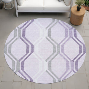 HomeRoots 8' Stylish Lavender, Ivory & Gray Round Geometric Area Rug - Washable, Durable for Indoor & Outdoor Use 659464