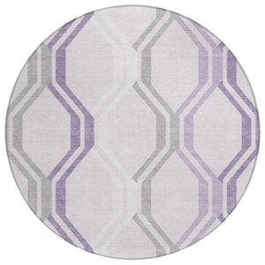 HomeRoots 8' Stylish Lavender, Ivory & Gray Round Geometric Area Rug - Washable, Durable for Indoor & Outdoor Use 659464