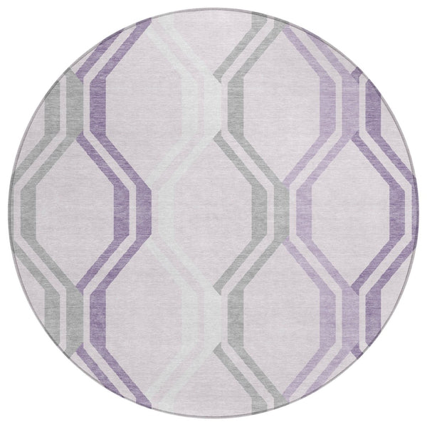 HomeRoots 8' Stylish Lavender, Ivory & Gray Round Geometric Area Rug - Washable, Durable for Indoor & Outdoor Use 659464