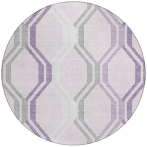 HomeRoots 8' Stylish Lavender, Ivory & Gray Round Geometric Area Rug - Washable, Durable for Indoor & Outdoor Use 659464