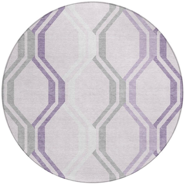 HomeRoots 8' Stylish Lavender, Ivory & Gray Round Geometric Area Rug - Washable, Durable for Indoor & Outdoor Use 659464