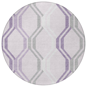 HomeRoots 8' Stylish Lavender, Ivory & Gray Round Geometric Area Rug - Washable, Durable for Indoor & Outdoor Use 659464
