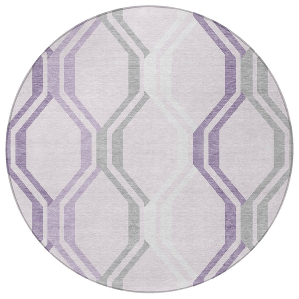 HomeRoots 8' Stylish Lavender, Ivory & Gray Round Geometric Area Rug - Washable, Durable for Indoor & Outdoor Use 659464