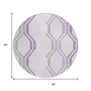 HomeRoots 8' Stylish Lavender, Ivory & Gray Round Geometric Area Rug - Washable, Durable for Indoor & Outdoor Use 659464