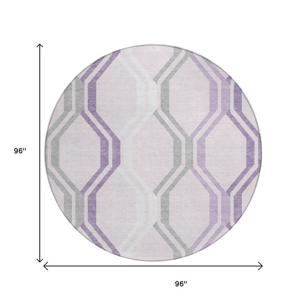 HomeRoots 8' Stylish Lavender, Ivory & Gray Round Geometric Area Rug - Washable, Durable for Indoor & Outdoor Use 659464