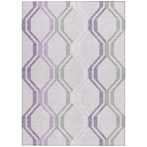 HomeRoots 8' X 10' Modern Lavender, Ivory & Gray Geometric Washable Area Rug for Indoor & Outdoor Spaces 659465