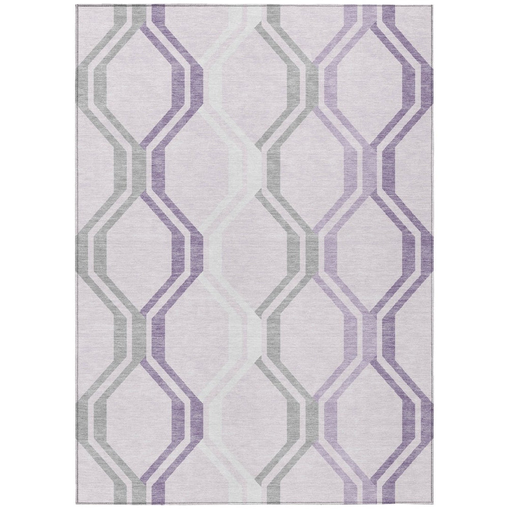 HomeRoots 8' X 10' Modern Lavender, Ivory & Gray Geometric Washable Area Rug for Indoor & Outdoor Spaces 659465