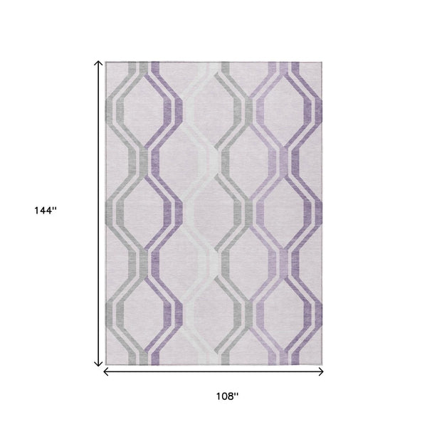 HomeRoots 9' X 12' Modern Lavender Ivory Gray Geometric Washable Area Rug for Indoor & Outdoor Spaces 659466