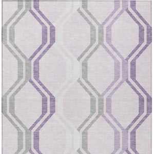 HomeRoots 10' Modern Geometric Lavender Ivory Gray Area Rug - Washable, Durable, Indoor Outdoor Use, 10x14' 659467