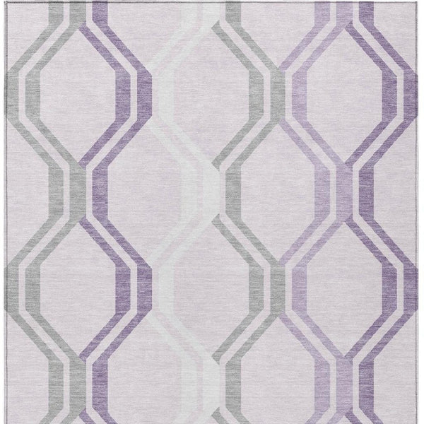 HomeRoots 10' Modern Geometric Lavender Ivory Gray Area Rug - Washable, Durable, Indoor Outdoor Use, 10x14' 659467