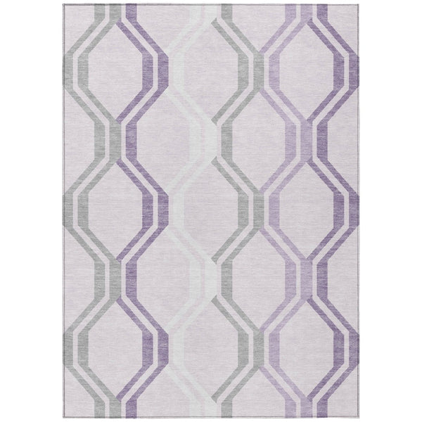 HomeRoots 10' Modern Geometric Lavender Ivory Gray Area Rug - Washable, Durable, Indoor Outdoor Use, 10x14' 659467