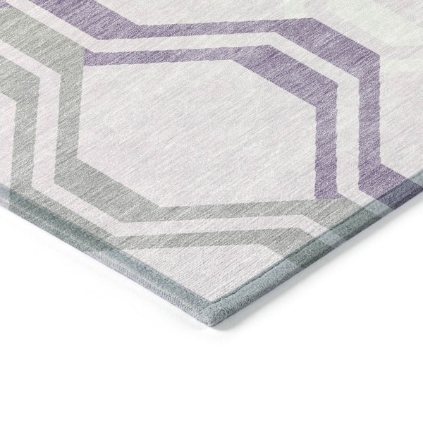 HomeRoots 10' Modern Geometric Lavender Ivory Gray Area Rug - Washable, Durable, Indoor Outdoor Use, 10x14' 659467