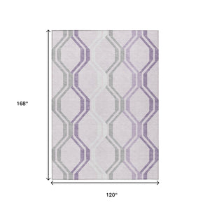 HomeRoots 10' Modern Geometric Lavender Ivory Gray Area Rug - Washable, Durable, Indoor Outdoor Use, 10x14' 659467