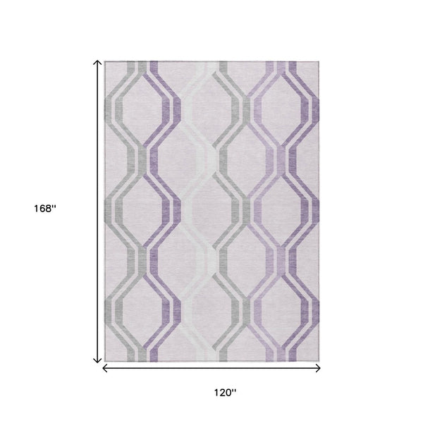 HomeRoots 10' Modern Geometric Lavender Ivory Gray Area Rug - Washable, Durable, Indoor Outdoor Use, 10x14' 659467