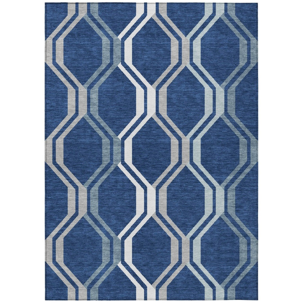 HomeRoots 5' Navy Blue & Ivory Geometric Area Rug – Washable, Durable Indoor/Outdoor Design for High-Traffic Spaces 659469